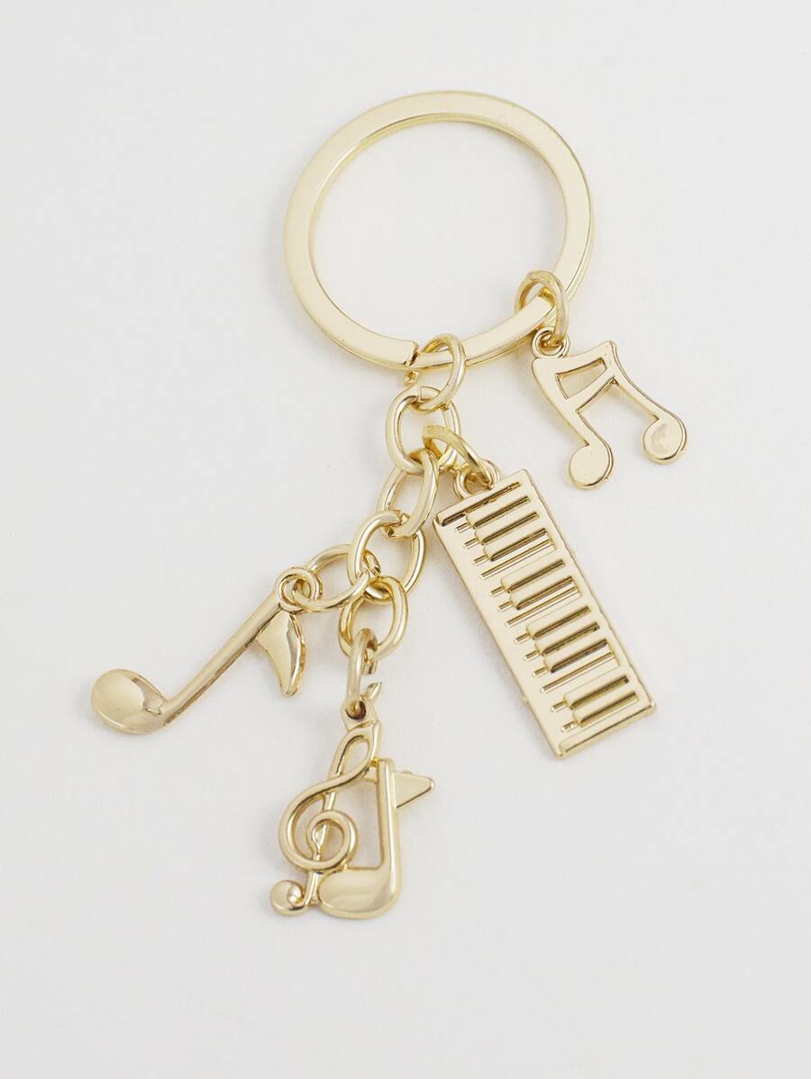Musical Note Charm Keychain - Gold - View 1
