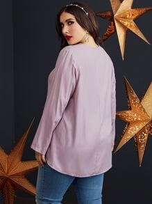 SHEIN Unity Áo sơ mi Plus Size Cao thấp màu trơn Giải trí - Bụi tím - Xem 2