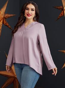 SHEIN Unity Áo sơ mi Plus Size Cao thấp màu trơn Giải trí - Bụi tím - Xem 4