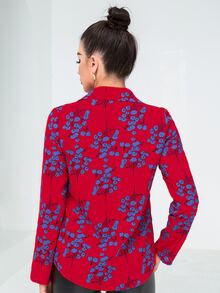 SHEIN LUNE Camisa con estampado floral con botón delantero - Rojo - Ver 2