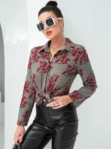 SHEIN LUNE Camisa con estampado floral con botón delantero - Multicolor - Ver 1