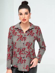 SHEIN LUNE Camisa con estampado floral con botón delantero - Multicolor - Ver 3