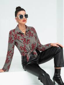 SHEIN LUNE Camisa con estampado floral con botón delantero - Multicolor - Ver 6