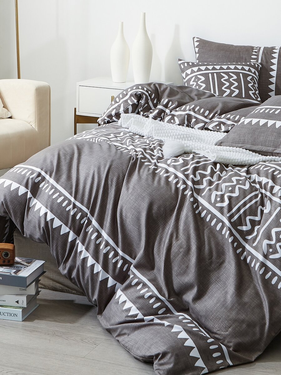 Bộ vỏ chăn có họa tiết hình học không có chất độn - Nhiều màu - Xem 1