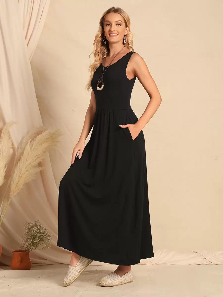 EMERY ROSE Scoop Neck Solid Dress,Tea Party Dress,Summer Dresses For Women - Black - View 1