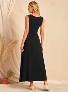 EMERY ROSE Scoop Neck Solid Dress,Tea Party Dress,Summer Dresses For Women - Black - View 2