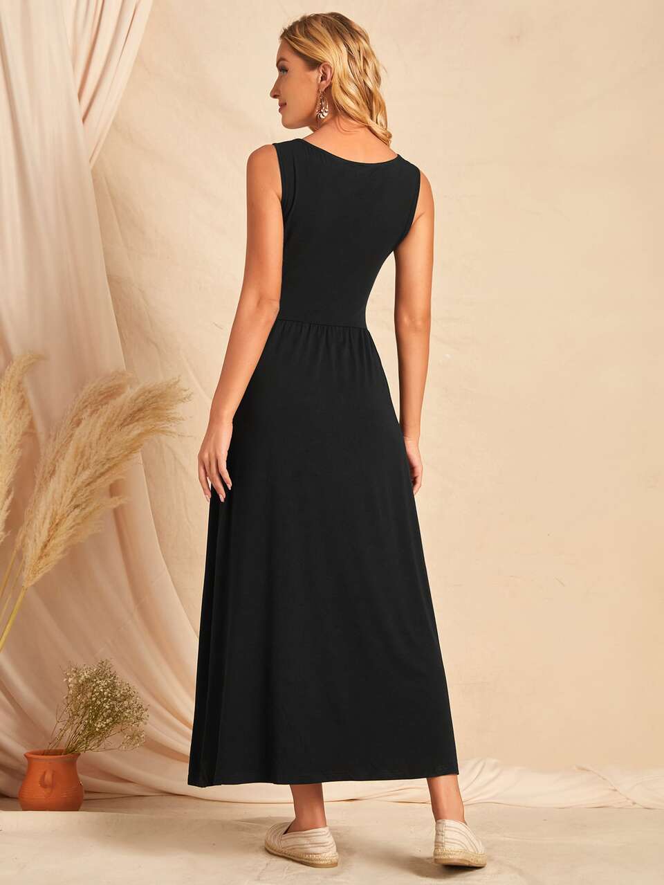 Scoop Neck Solid Dress,Tea Party Dress,Summer Dresses For Women