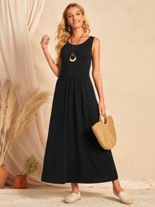 EMERY ROSE Scoop Neck Solid Dress,Tea Party Dress,Summer Dresses For Women - Black - View 3