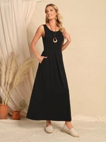 EMERY ROSE Scoop Neck Solid Dress,Tea Party Dress,Summer Dresses For Women - Black - View 5