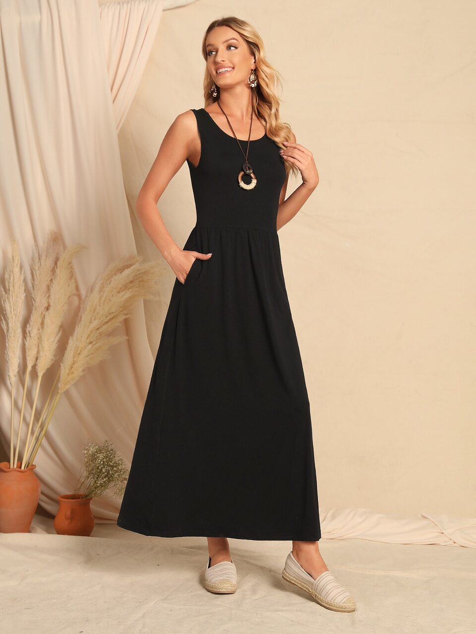 Scoop Neck Solid Dress,Tea Party Dress,Summer Dresses For Women
