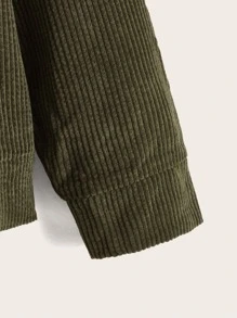 SHEIN 抽繩細節小袋口袋燈芯絨連帽衫 - 軍綠色 - 查看 4