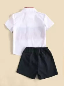 SHEIN Two-piece Outfits Balita Laki-laki Tombol Depan Blok Warna Casual - MultiWarna - View 2