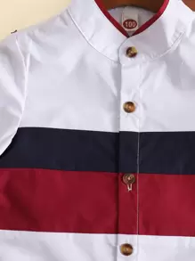 SHEIN Two-piece Outfits Balita Laki-laki Tombol Depan Blok Warna Casual - MultiWarna - View 4