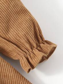 小女童褶邊荷葉袖腰帶燈芯絨洋裝