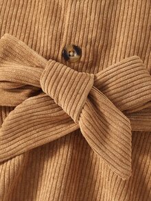 小女童褶邊荷葉袖腰帶燈芯絨洋裝