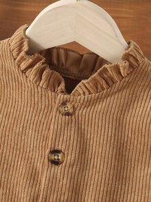 小女童褶邊荷葉袖腰帶燈芯絨洋裝