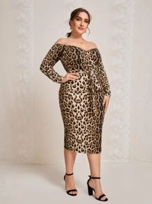 Modelyn Đầm Plus Size Thắt lưng Báo Thanh lịch - Nhiều màu - Xem 4