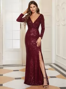 EVERPRETTY Dress Zip Plain Glamor - Burgundy - View 1