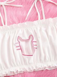 ROMWE Kawaii Cat Cut Out Frill Trim Costume Set Lingerie - White - View 3