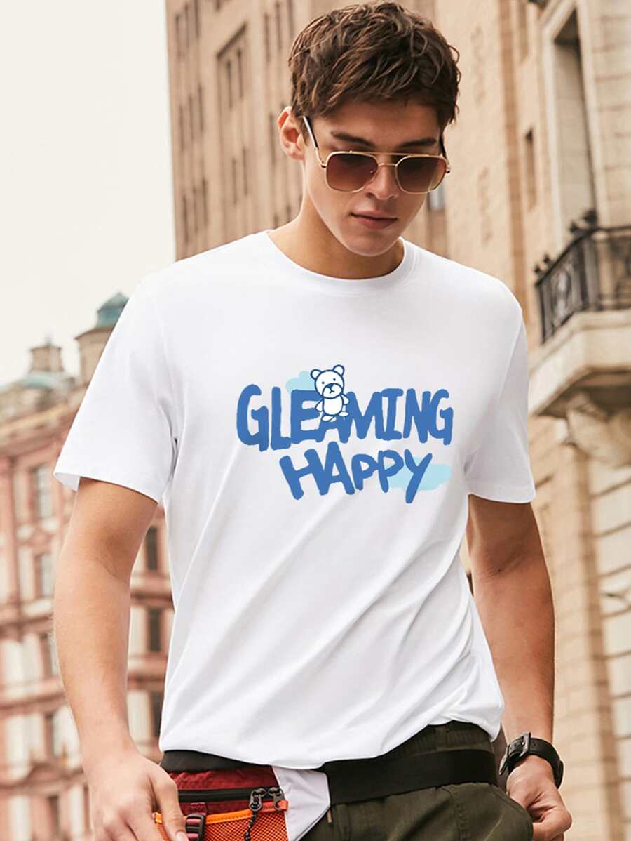 Hombres Camiseta con estampado de letra de cuello redondo - Blanco - Ver 1