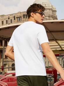 Hombres Camiseta con estampado de letra de cuello redondo - Blanco - Ver 2