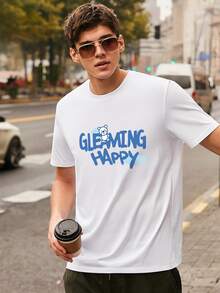 Hombres Camiseta con estampado de letra de cuello redondo - Blanco - Ver 3