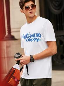 Hombres Camiseta con estampado de letra de cuello redondo - Blanco - Ver 4