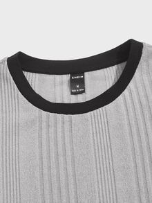 SHEIN Hombres Conjunto de pijama pantalones con top unido en contraste tejido de canalé - Gris Claro - Ver 3