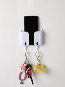 1pc Wall Mounted Storage Rack, Multifunction Phone Charging Rack With Hook For Home - White - View 3