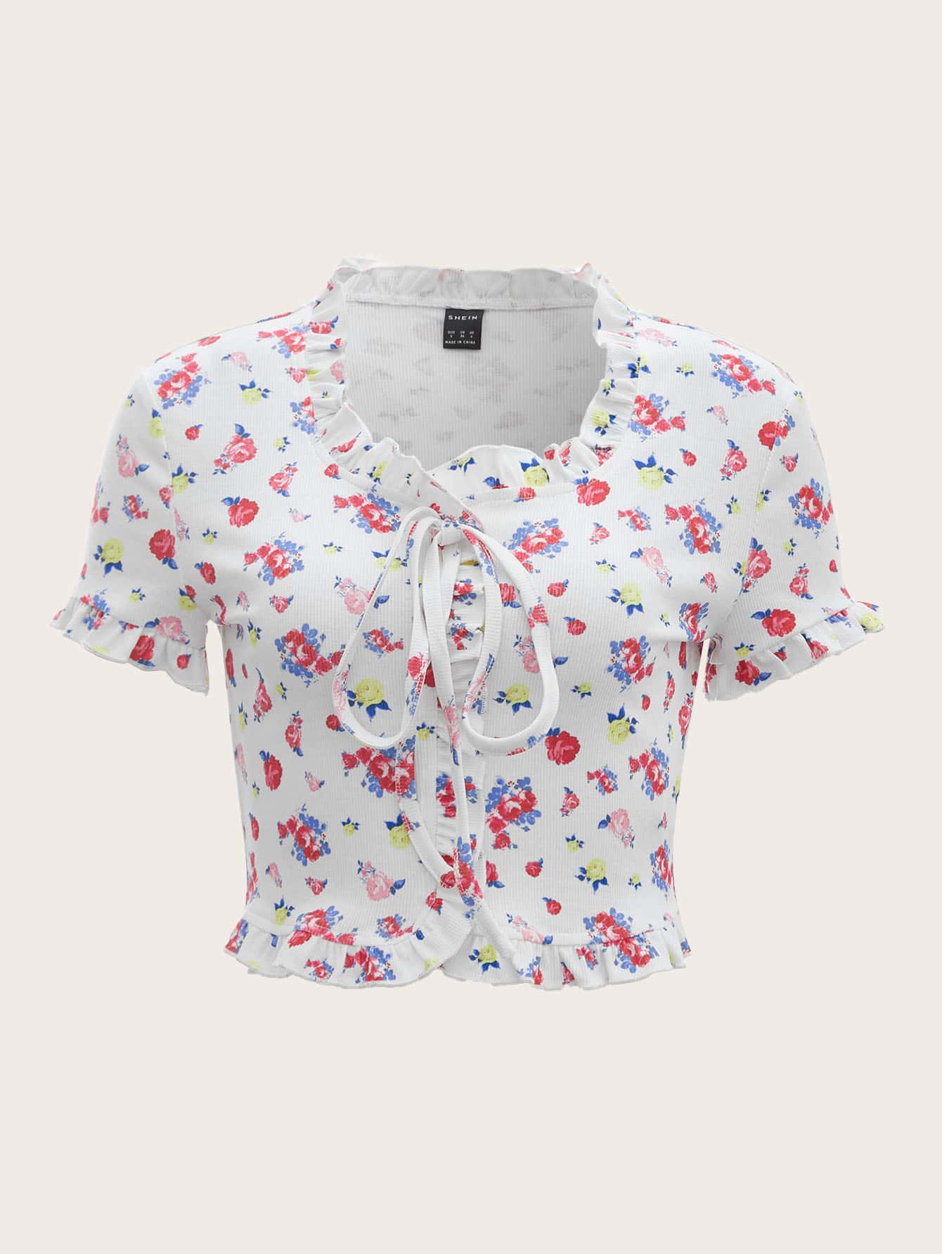 SHEIN MOD 印花前繫帶T恤 - 彩色 - 查看 1