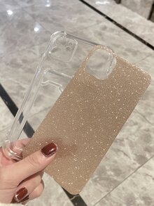 1pc High-transparency Four Corner Anti-drop Phone Case With Card Pocket And Glitter Card Sticker Compatible With iphone 14 Pro Max/15 Pro Max - Gold - View 3