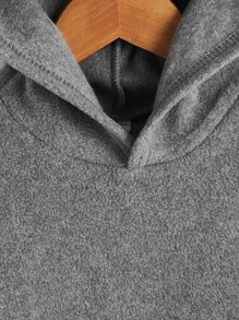 SHEIN 男童卡通刺绣袋鼠口袋3D耳朵设计抓绒卫衣 - 灰色 - 查看 3