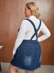 Đầm Denim kích thước lớn Nút màu trơn Giải trí - Rửa tối - Xem 2