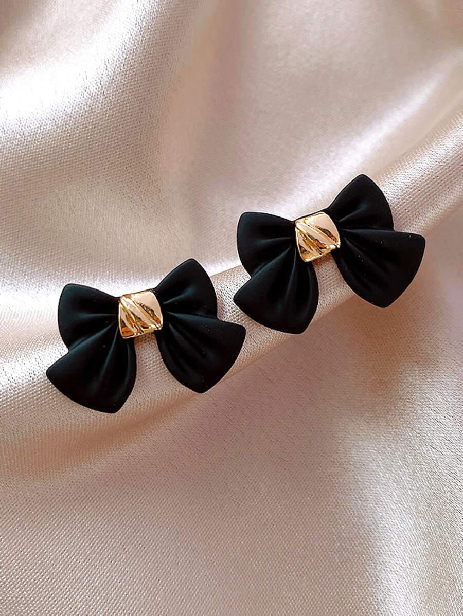 Bow Shaped Stud Earrings Valentines,Mom,Mother,Mother's Day,Gift - Black - View 1