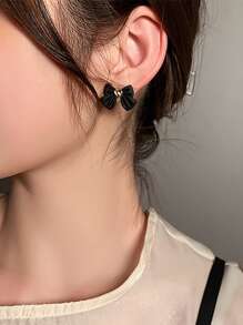 Bow Shaped Stud Earrings Valentines,Mom,Mother,Mother's Day,Gift - Black - View 3