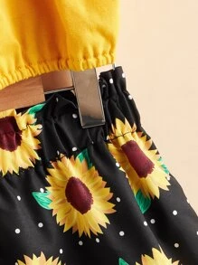 Niñas Top ribete con fruncido de hombros descubiertos & Shorts con estampado floral - Multicolor - Ver 4