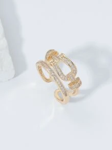 方晶鋯石裝飾開口戒指 - 金黃色 - 查看 1