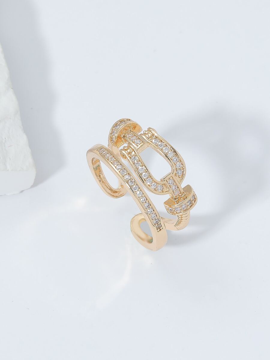 方晶鋯石裝飾開口戒指 - 金黃色 - 查看 1