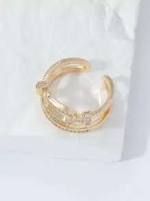 方晶鋯石裝飾開口戒指 - 金黃色 - 查看 3