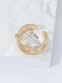 方晶鋯石裝飾開口戒指 - 金黃色 - 查看 4