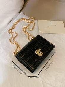 Bolso cuadrado con cierre de giro con estampado de cocodrilo miniatura - Negro - Ver 4