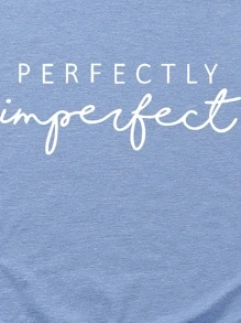 INAWLY 字母图案圆领 T 恤 图案 T 恤 女式上衣 - 霧霾藍 - 查看 6