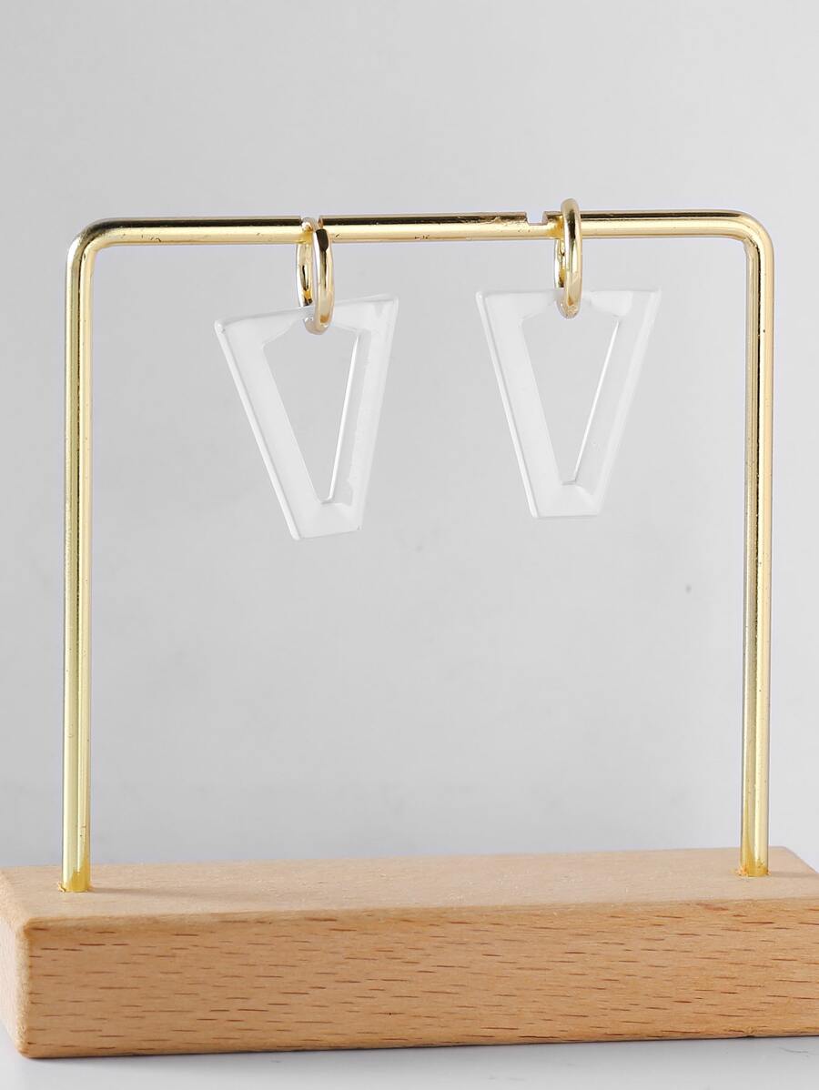 Geo Decor Hoop Earrings - White - View 1