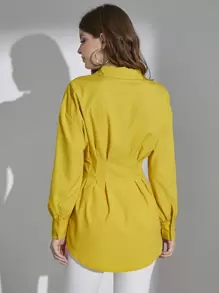 Mulvari Drop Shoulder Plicated Waist Shirt Without Belt - Yellow - View 2