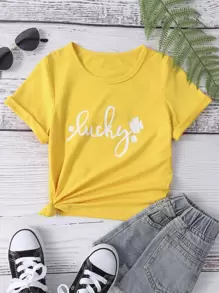 Toddler Girls Letter & Floral Print Tee - Yellow - View 1