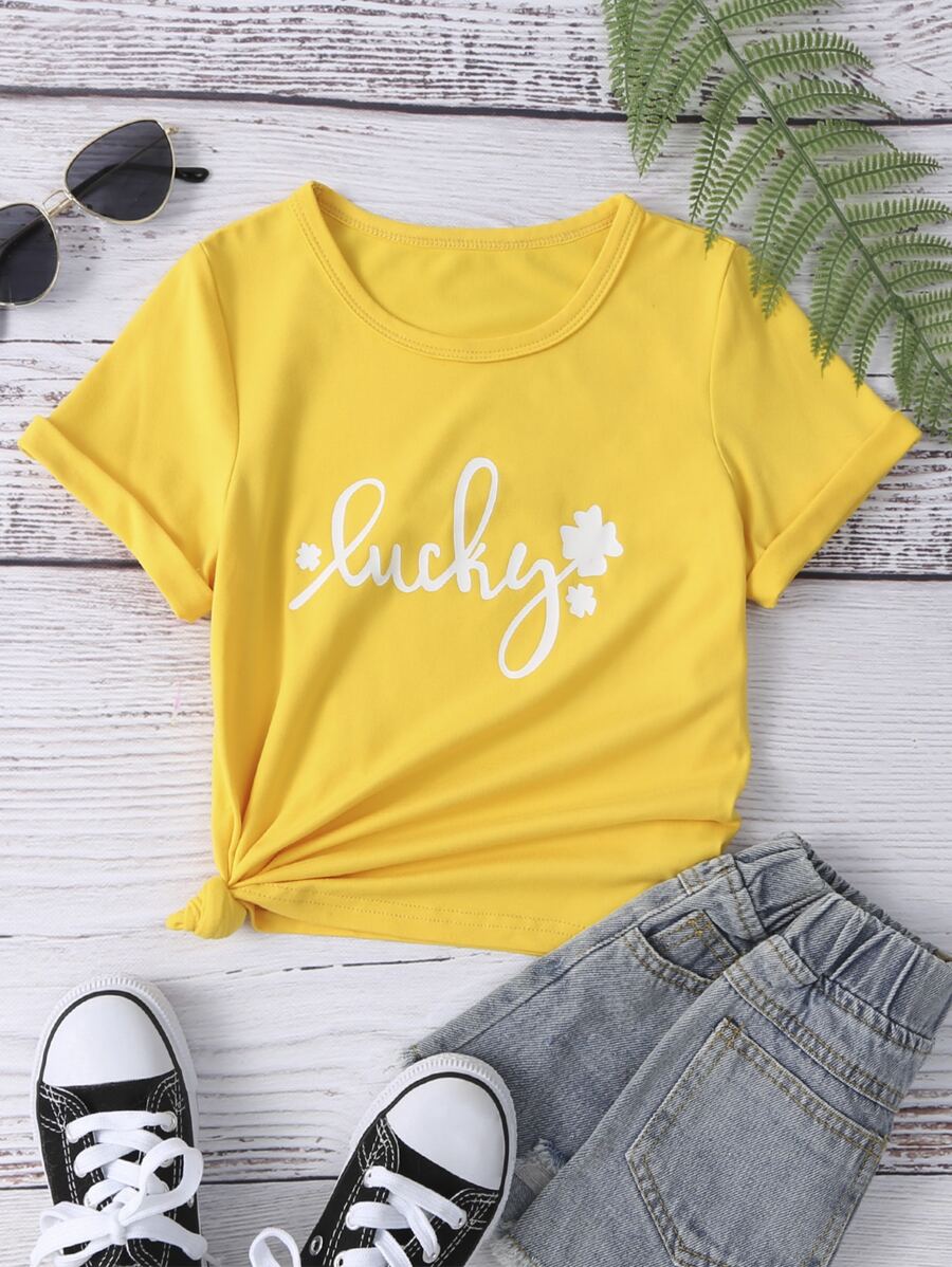 Toddler Girls Letter & Floral Print Tee - Yellow - View 1