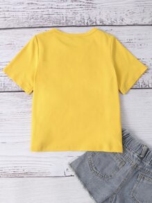 Toddler Girls Letter & Floral Print Tee - Yellow - View 2