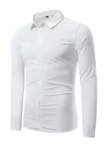 Manfinity Mode Nam Nút Phía Trước Slim Fit Dài Tay Lên Trơn Toàn Màu Trắng Công Sở Sơ Mi Công Sở - trắng - Xem 3