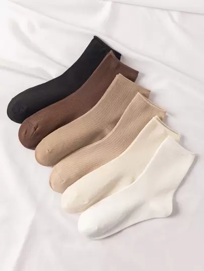 6pairs Solid Crew Socks Women Crew Socks, Fall
