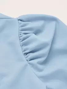 SHEIN Clasi 大碼泡泡袖圍裹腰帶花邊下擺上衣 - 淺藍色 - 查看 3